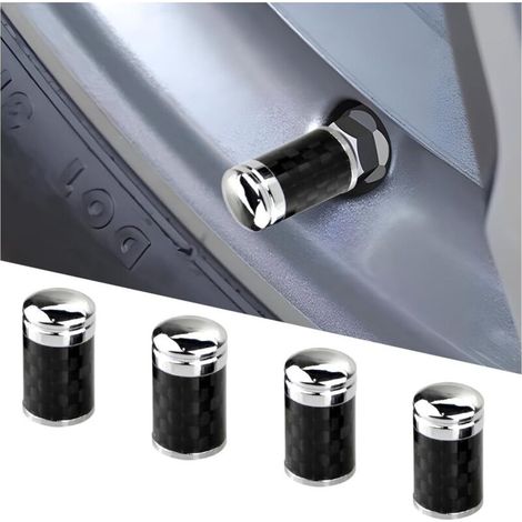 4 Pièces Bouchons De Valve De Pneu, Bouchons Tige De Valve Pneu avec Joint, Bouchons Valve Pneu en Fibre Carbone Chapeaux Anti-Poussière Voiture, pour Voiture, Moto, Bicyclette, Camions (1/5)