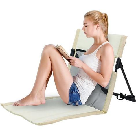 Silla plegable de camping - Asiento portátil para el suelo - Relajación al aire libre - Diseño ergonómico - Ligera y compacta - Blanca (1/5)