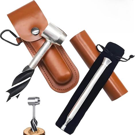 Outils De Survie Manuel,CHmiss Foret De Tarière à Bois,Perceuse à Main Pour Le Travail Du Bois,Screw Bushcraft Perceuse,Clé à Tarière à Main Bushcraft,Avec Pipe Rétractable, Pour Camping Gear (1/5)