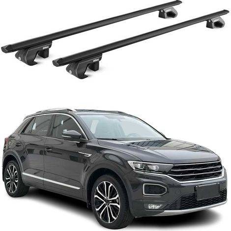 OMAC Dachträger Aluminium TÜV geprüft für VW T-Roc 2017-2025 – Für Standard Dachreling – T Nut – Max 90 kg – 2 Schlösser Schwarz (1/5)