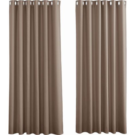 Rideaux Occultants Thermiques ,Taupe Rideau Salon à Oeillets Draperies Isolant Anti Froid Lneux Bloquer pour Mieux Sommeil, 2x L 107 X H 213 cm,Taupe (1/4)
