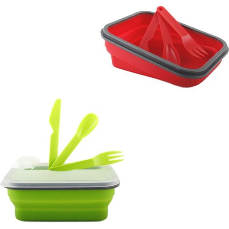 CONTENITORE SILICONE CIBO PIEGHEVOLE SCATOLA PORTA PRANZO POSATE LAVORO