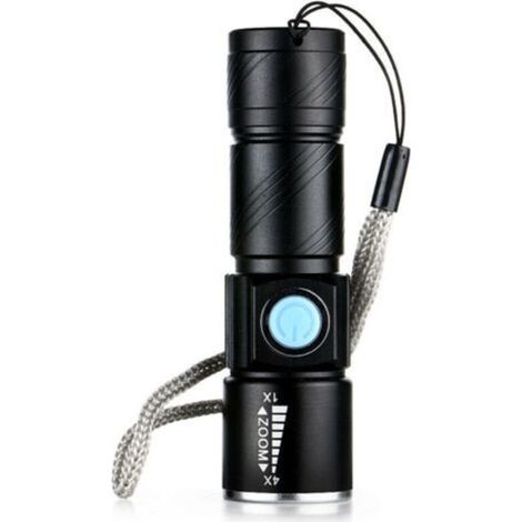 Mini USB Aluminum Alloy Torch (Black), Strong Light LED Torch, Rechargeable (1/4)