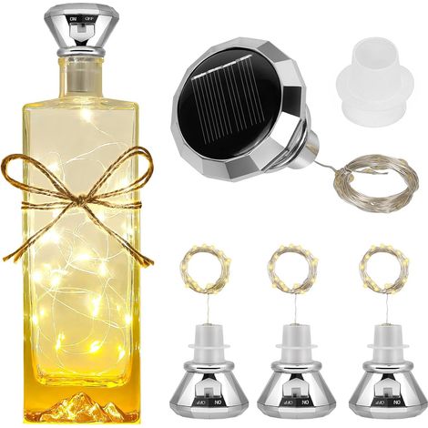 Guirlande Lumineuse Bouteille, Lot de 4 Solaire LED Bouteille Guirlande, 2M 20LEDs Bouchon Lumineux pour Bouteille Décoration (1/5)
