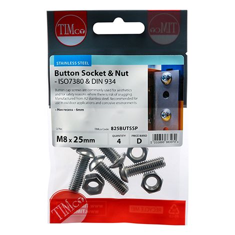 TIMCO Button Socket Screws ISO7380 A2 Stainless Steel - M8 x 25