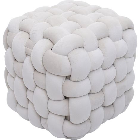 Puf HHG-939, puf otomano, puf tapizado, puf con nudos, terciopelo (220 g/m²) 39 cm, beige