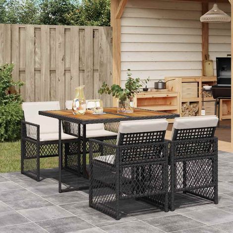 5-tlg. Garten-Essgruppe mit Kissen Schwarz Poly Rattan (1/5)