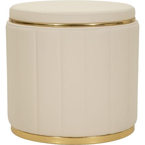 Pouf contenitore London crema con base in metallo oro (1/5)