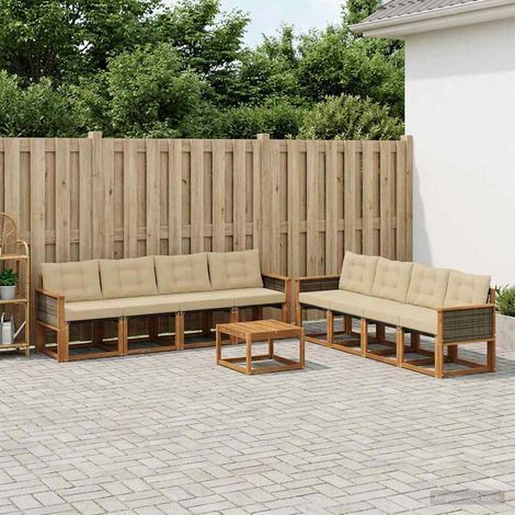 vidaXL Outdoor-Sofagarnitur mit Kissen 9 pcs Natur und Beige (1/5)