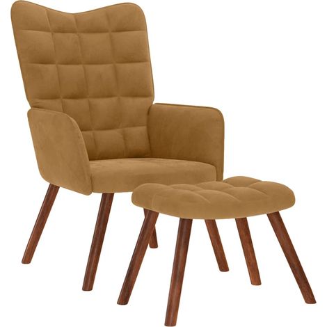 Relaxsessel mit Hocker Braun Samt