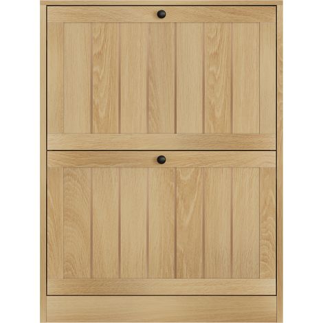 Meuble à chaussures à 2 abattants, 6 à 12 paires, bois clair, design moderne avec poignées noires, pour entrée et couloir, rangement compact - CHICFURN (1/5)