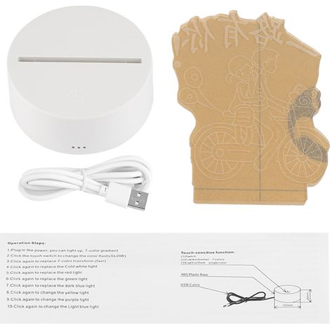 Base lampe USB 4,5V 7 couleurs, interrupteur tactile, décoration lumineuse 3D acrylique motif (socle blanc) (1/5)