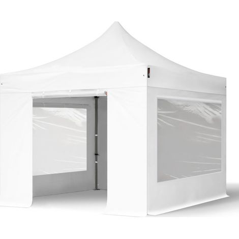 TOOLPORT 3x3 m PVC 800 Pop up gazebo party tent PREMIUM Steel 40 mm, incl. Sidewalls with Panorama Windows, fire resistant, white (1/5)