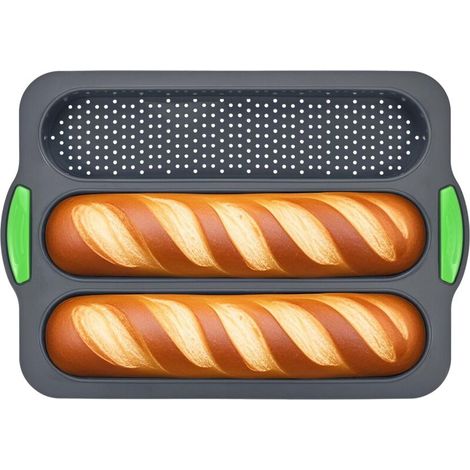 Moule à baguette en silicone, plaque à baguette à 4 compartiments, moule a baguette de pain four, moule antiadhésif, adapté à la cuisson de baguettes et de hot-dogs en cuisine