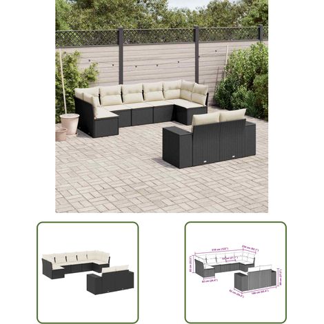 The Living Store 9-tlg. Garten-Sofagarnitur mit Kissen Schwarz Poly Rattan - Gartensofas - Outdoor Möbel - Gartenlounge - Rattan Gartenmöbel - Lounge Set (1/3)