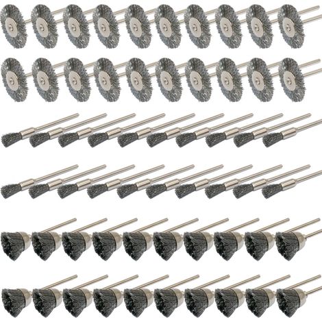 60pcs 3mm Shank Steel Rotary Tool Set for Die Grinder Grinder with Cleaning Brushes, Round Brushes and Polishing Kit