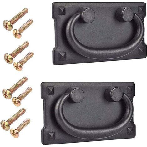 2 Pièces Poignée - Noir Porte Rectangulaire Poignée Tiroir Vintage Poignée à Anneau pour Meuble Classique avec Vis (1/4)