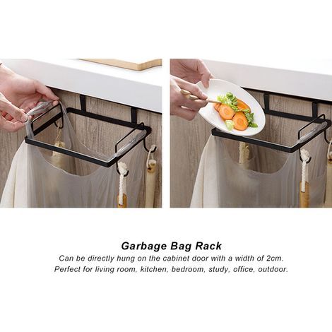 Support mural pour sacs poubelles en fer, accessoire de cuisine noir, rangement déchets pratique (1/5)
