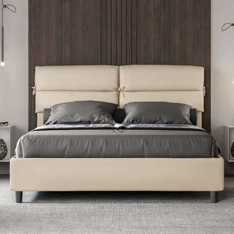 Letto matrimoniale contenitore imbottito 160x200 similpelle tortora Nandy (1/5)
