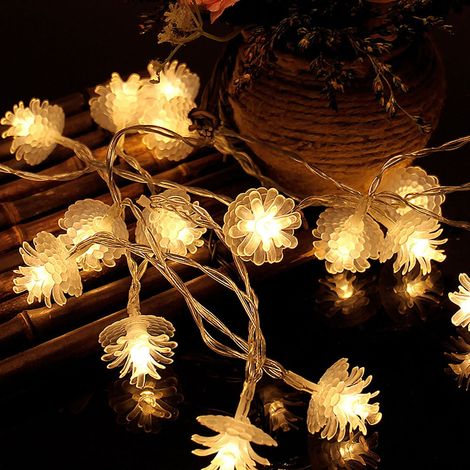 Guirlande Lumineuse En Forme De Pomme De Pin - 3 M - 20 Ampoules Led - Lumière Chaude - Fonctionne Sur Piles AA (1/5)