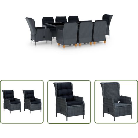 The Living Store Ensemble à manger 9 pcs avec coussins résine tressée gris foncé - Salon De Jardin - Mobilier De Jardin - Ensemble Repas Extérieur - Table Et Chaises - Set Salon De Jardin (1/5)
