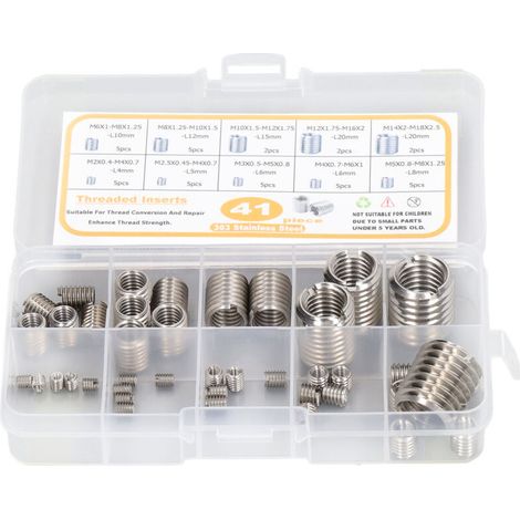 41-piece thread repair insert assortment kit, stainless steel M2 to M14 with storage box (1/5)