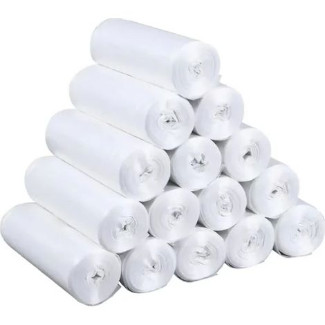 ¡Oferta del día ¡Liquidación Bolsas de basura desechables Wofedya, gruesas, de apertura plana y enrollables. Bolsas blancas pequeñas para la basura de la cocina. Paquete de 3 rollos. (1/5)