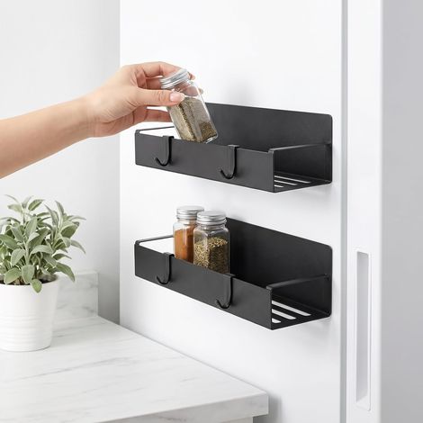 Etagère Magnétique Frigo,Lot De 2 Étagères À Épices Magnétiques,Avec 4 Crochets Mobiles,Porte Epices Cuisine,Économiseur Espace Pour La Cuisine, Pour Rangement Et Organisation (1/5)