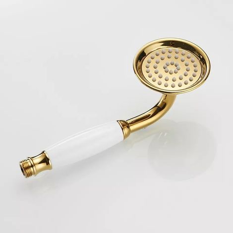Pommeau de douche à main en acier inoxydable en forme de téléphone vintage avec finition dorée – Pommeau de douche de rechange vintage, support et tuyau non inclus avec poignée en céramique. (1/5)