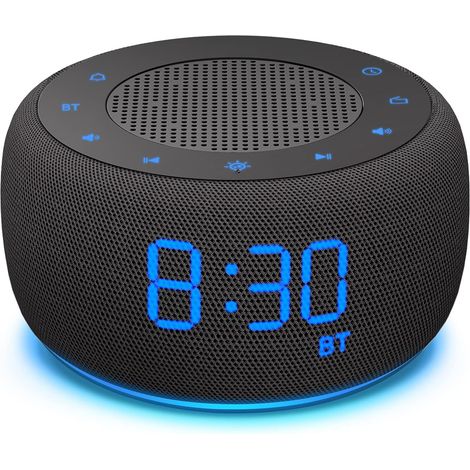 Réveil Radio avec Bluetooth, réveil numérique avec variateur d'intensité 0-100%, veilleuse colorée, réveil avec Haut-Parleur Bluetooth pour la Chambre à Coucher - Gris Espace (1/5)