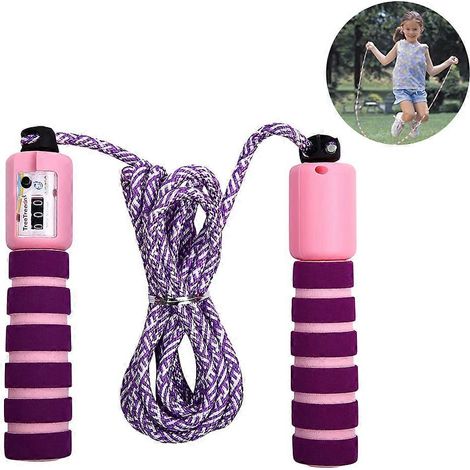 Corde à sauter ergonomique, corde en coton doux avec poignée en bois pour le fitness et le plaisir (1/4)
