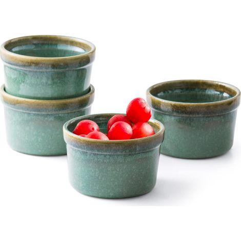 Lot de 4 Moules à Soufflé, 240 mL Ramequins Rond, Bol à Sauce Tapas, Moules pour Pudding, Creme Brulee, Bol à Dessert, Four et Micro-onde Convient (Vert Cristal) (1/5)