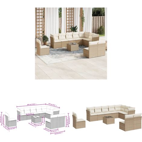 11-tlg. Garten-Sofagarnitur mit Kissen Beige Poly Rattan - Gartenmöbel Set - PE-Rattan Möbel - Outdoor Sofa - Esstisch - Lounge Set - Home & Living (1/3)