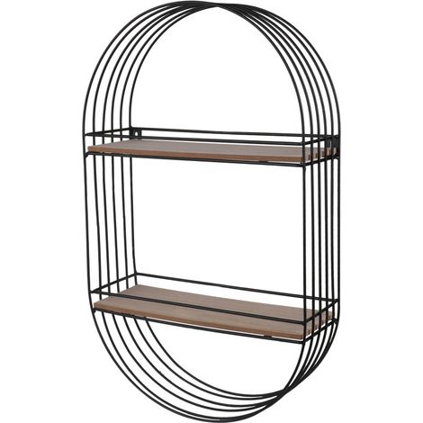 Étagère murale ovale 2 niveaux métal et bois - 30.5x10.5x50.5cm (1/3)