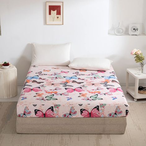 Drap-housse 100x200cm Motif Papillons pour Lit Tapissier Boxspring avec Élastique, Drap-housse pour Enfants Filles, Adapté aux Matelas jusqu'à 30 cm de Hauteur (1/5)