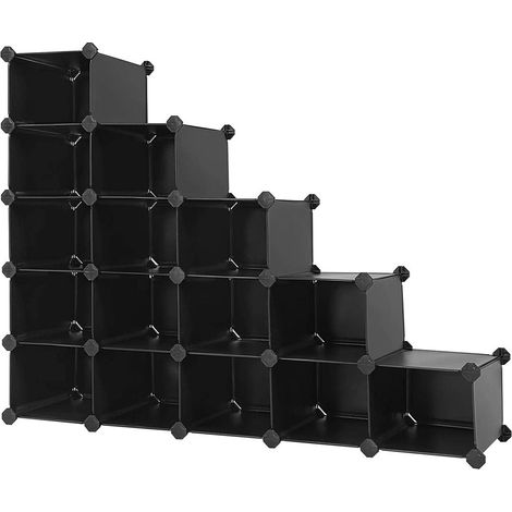 Mobile contenitore modulare con 16 scomparti ripiani in plastica con ante per vestiti scarpe giocattoli libri facile da montare 153 cm nero 120003167