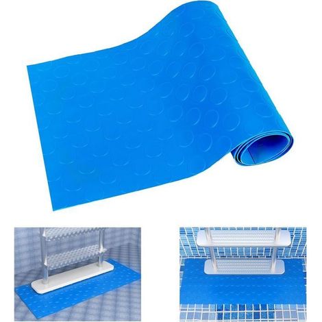 Tapis antidérapant pour échelle de piscine - PVC durable Résistant à l'usure - Piscine - Bouton rond bleu 23x60 cm (1/5)