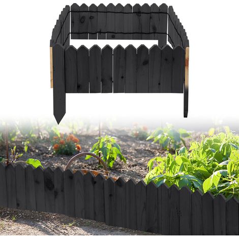 Jiubiaz Rasenkante Rollborder Flexibler Holzzaun Kiefernholz Beeteinfassung Beetumrandung Gartenzaun Holz Dekozaun, 200 x 10 cm Anthrazit