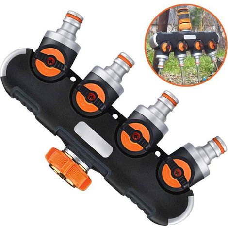 Distributeur Arrosage 4 Voies - Distributeur d'eau 3/4" et 1/2" avec Vanne Robinet pour Connecter Simultanément Deux Appareils, (1/5)