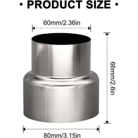 Raccord réducteur de conduit de cheminée en acier inoxydable Ø 80 mm / Ø 60 mm (1 pièce) (1/3)