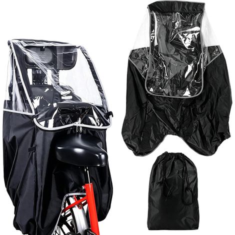 Housse de pluie en aluminium pour siège enfant de vélo, housse de pluie résistante pour sièges enfant de vélo, housse de pluie pour siège arrière de vélo enfant, protection pluie avant pour vélo (noir (1/5)