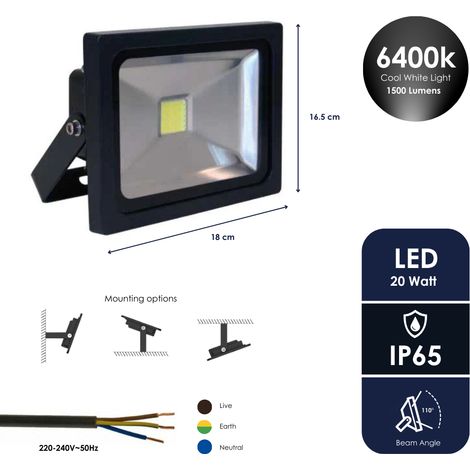 Smartwares Slimline Floodlight 20W Black 20.002.68