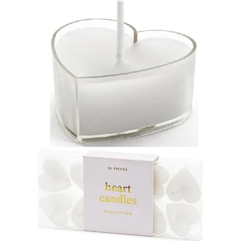 Velas pequeñas blancas en forma de CORAZÓN de 4 cm, 10 unidades. (1/4)