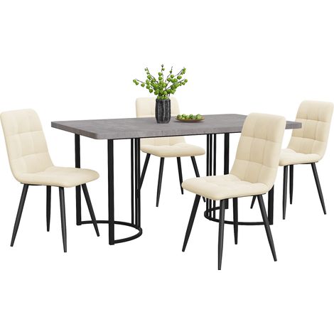 Conjunto de Mesa y Sillas con 1 Mesa de Comedor y 4 Sillas, Patas Regulables, MDF, Metal y Terciopelo, Gris (1/5)