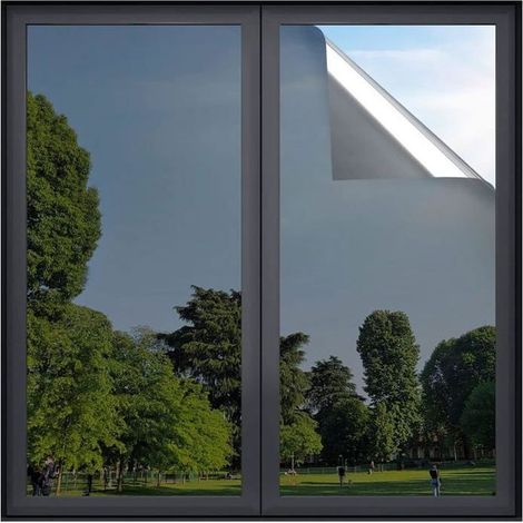 rabbitgoo Film Anti Regard Fenetre Adhesif Effet Miroir sans Tain pour Vitre Papier Miroir Unique Anti UV Argent Noir 90x400cm (1/4)