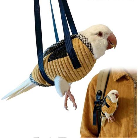 Sac de transport oiseaux, harnais anti-fugue perroquets (perruche ondulée, calopsitte, conure joues vertes), tissu doux, taille 1 S (1/5)