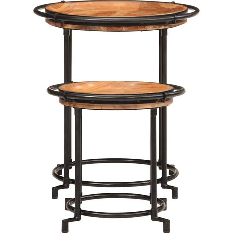 Ensemble de table d'appoint 2 pcs，Table basse，Table de Salon bois massif d'acacia CFW64942 (1/5)