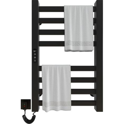 Seche Serviette Electrique 450x700mm Porte Serviettes Chauffant Porte-Serviettes électrique Intelligent Radiateur Porte-Serviettes, Chauffage en Fibre de Carbone, Anthracite-Black Left