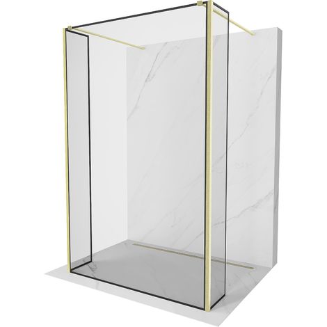 Mexen Kioto paroi de douche autoportante 90 x 30 x 30 cm, motif noir, finition dorée brossée - 800-090-030-222-55-70-030 (1/5)