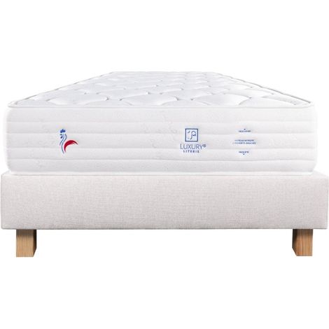 Ensemble Matelas Patriote Mousse, 27 cm, mousses haute densité , ferme, face été/hiver + sommier beige ep20cm, 90x190cm (1/5)